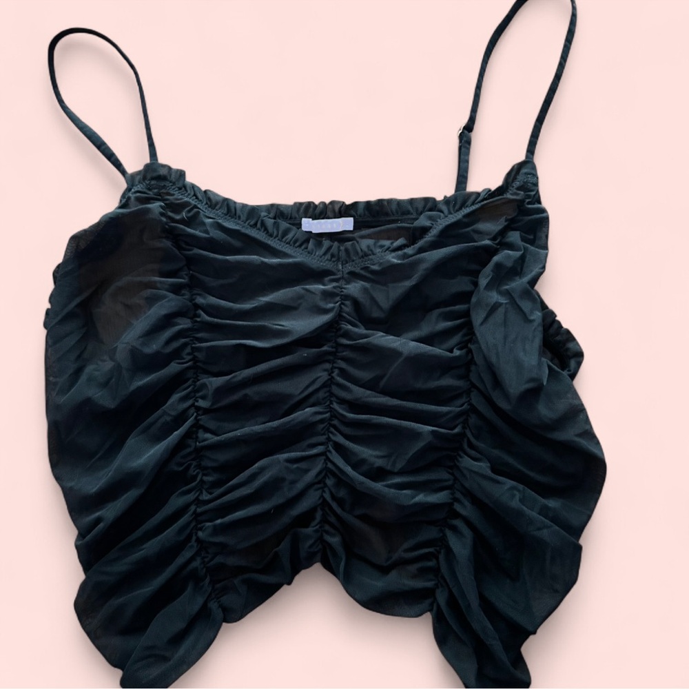 Savage X Fenty Sheer Black Gathered Mesh Tank